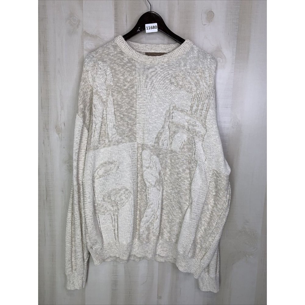 Vintage 90s Shenandoah 3XLT Ivory Golfer Knit Mens Sweater USA Made-11680